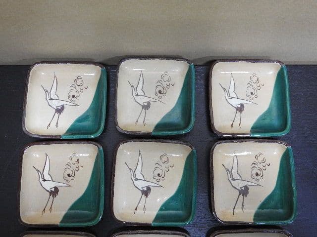 萬古作　雲鶴模様　手塩皿　１０客　保存箱　MA１４３