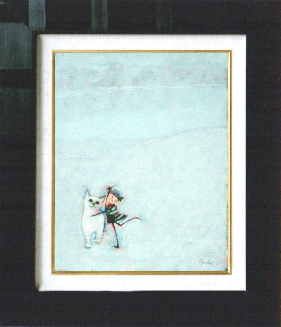 油絵 菅家令子 絵 絵画 インテリア 額付(白) F3-091918 子猫女の子