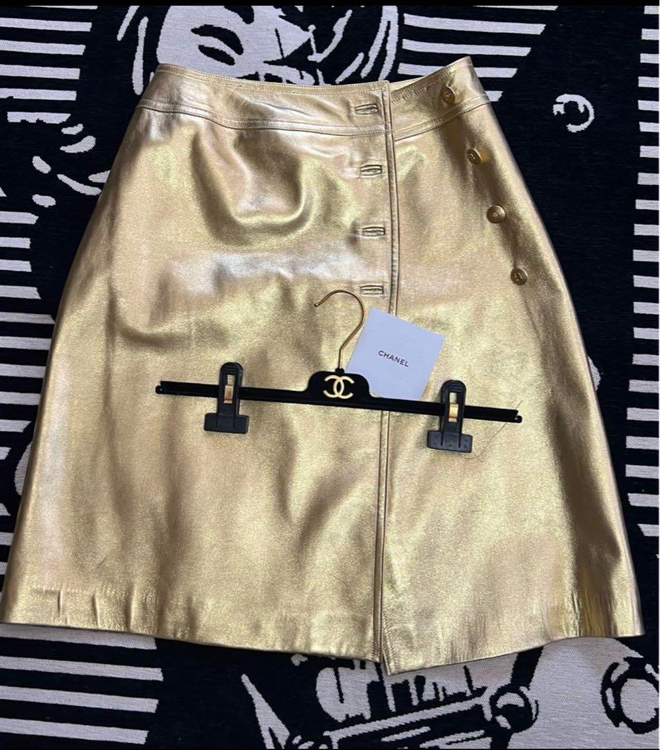 大幅値下げ⭐︎超美品レア⭐︎CHANEL⭐︎ゴールドラムスキンレザースカート