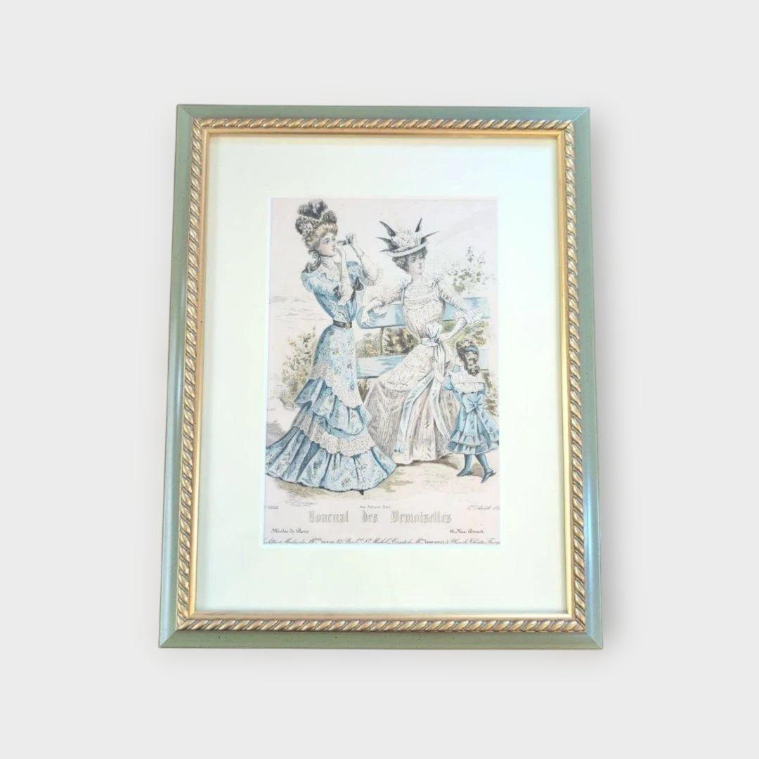 19世紀ファッション版画 トリコロールフレーム付き
