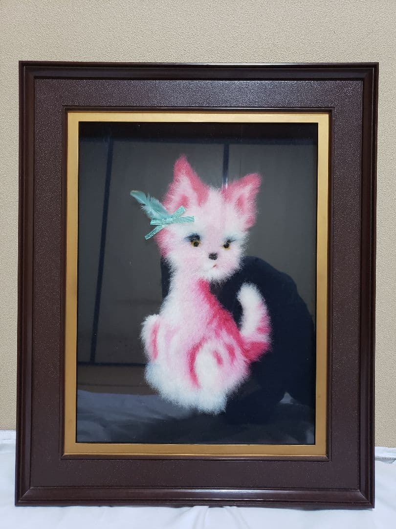 文化刺繍　松鳩文化刺繍　完成品　額付き　高級文化刺繍　絵画　ハンドメイド　箱あり