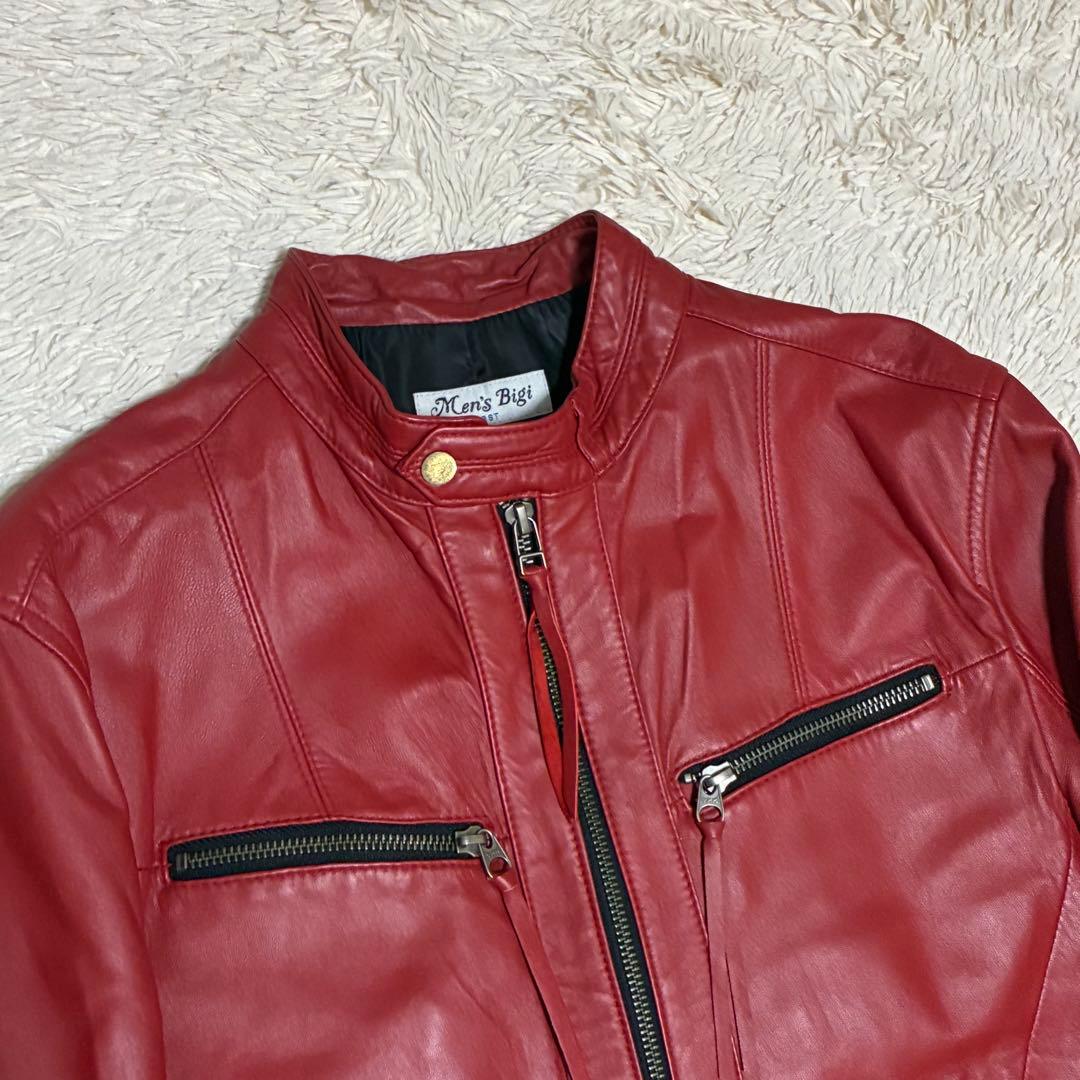 MEN'S BIGI 本革 羊革 ラムレザー 赤 レッド シングル ライダース