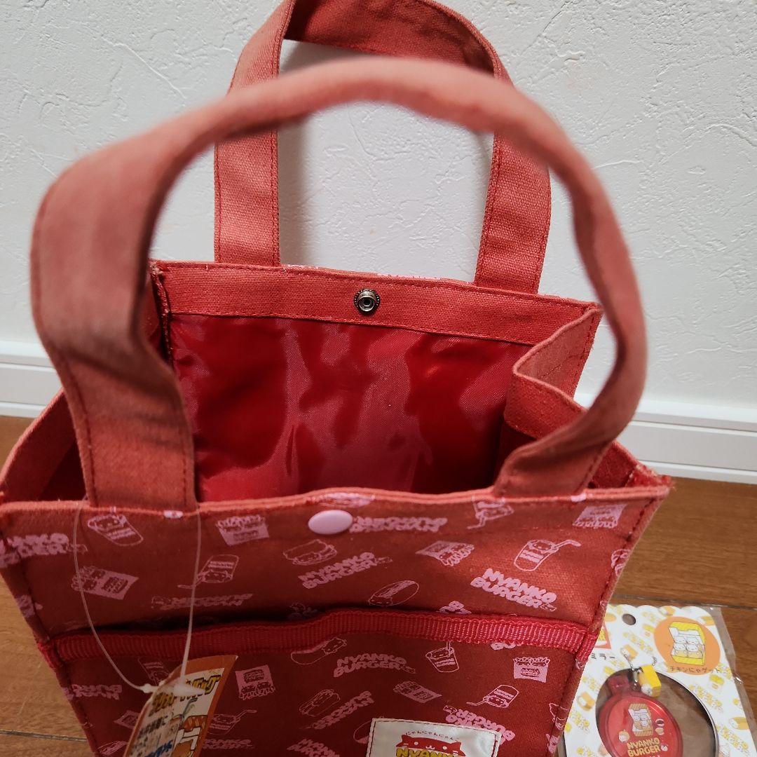 にゃんにゃんにゃんこ　にゃんこバーガー　ランチトートバッグ　プチミラー