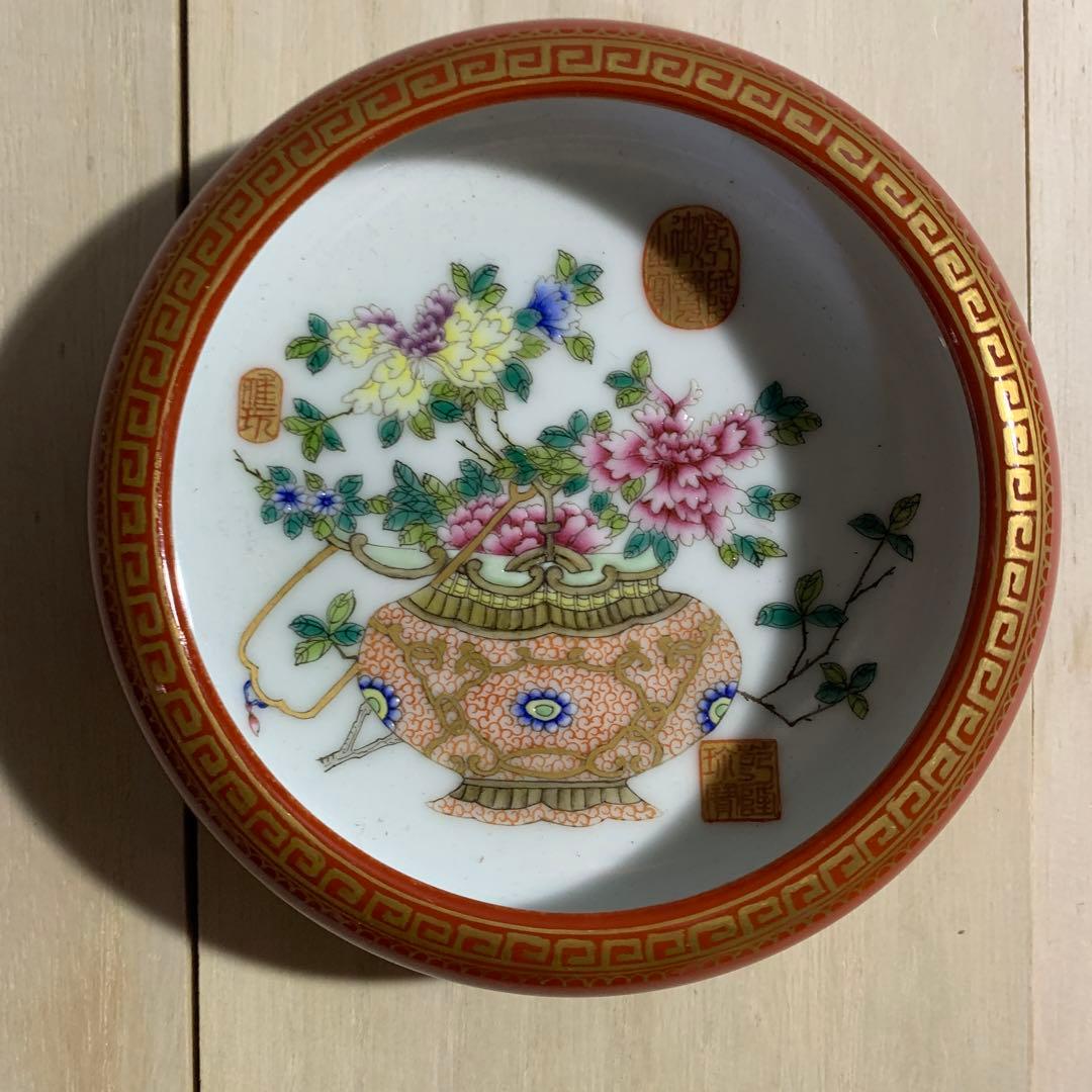 中国　花図　鉢