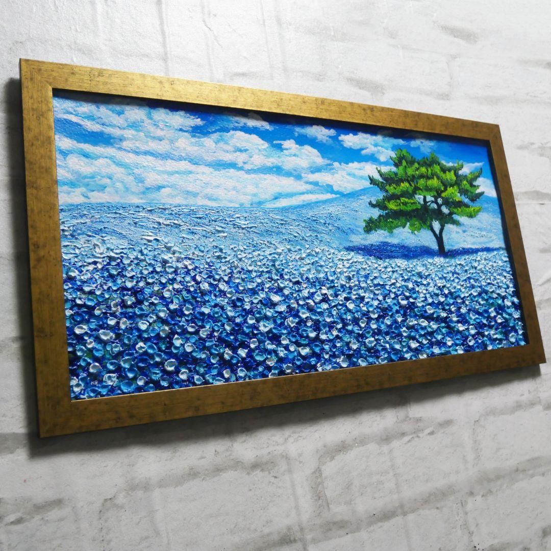 油絵 油彩 油彩画 絵 絵画【青いネモフィラの丘】