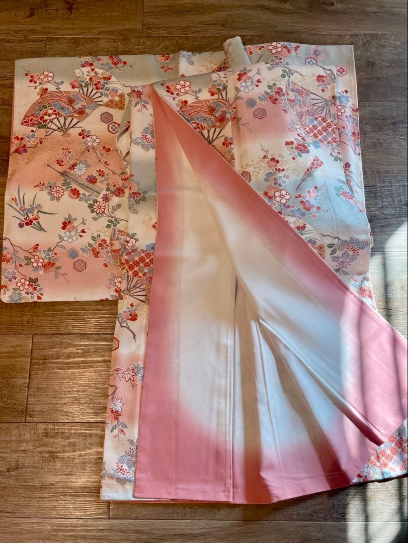 高島屋 花柄 小紋 着物（はぎれ付）と帯・帯揚げ・帯締セット