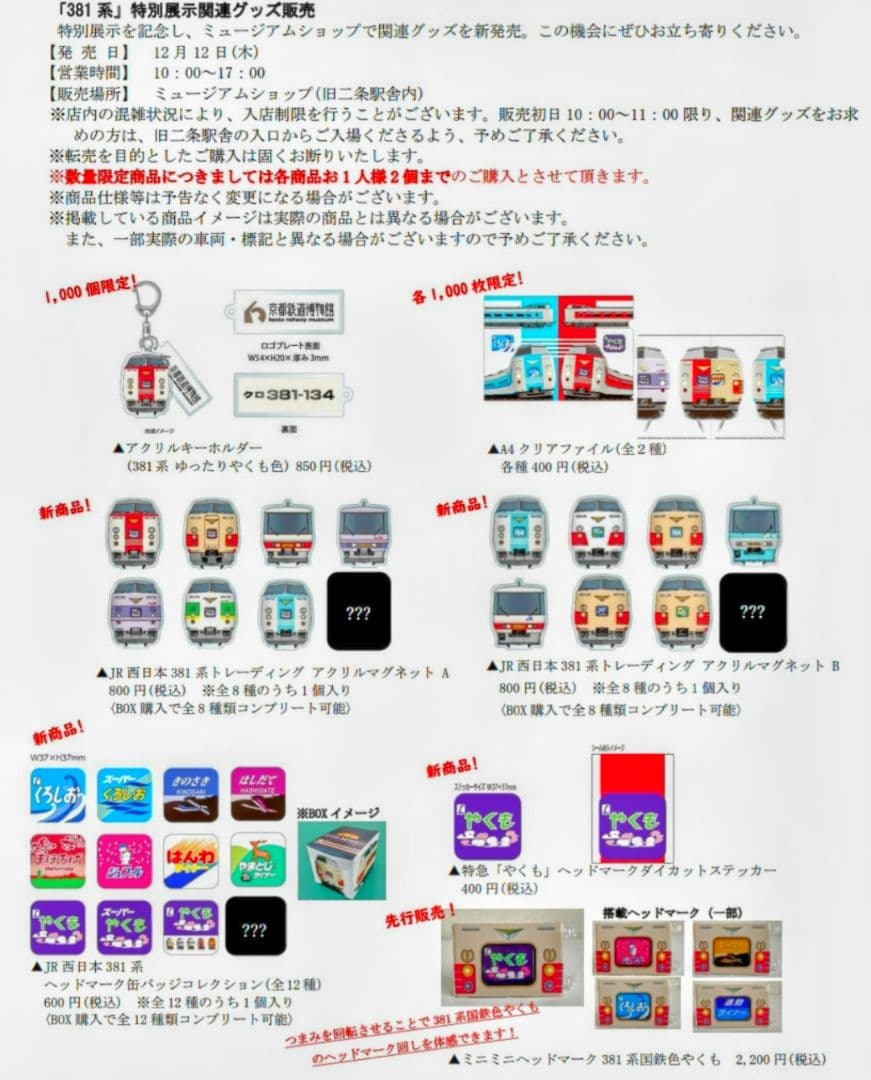 京都鉄博381系特別展示記念　 381系ヘッドマーク缶バッチコレクション全12種