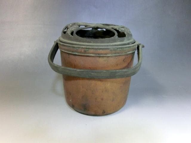 手炉■古銅製 手あぶり 手焙り 手火鉢 火入れ 火器 透かし火屋 雲竜 時代物■