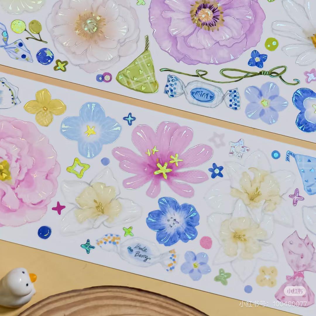 【8540】海外　マステ　3/5/巻売り　貝殻光マスキングテープ　お花