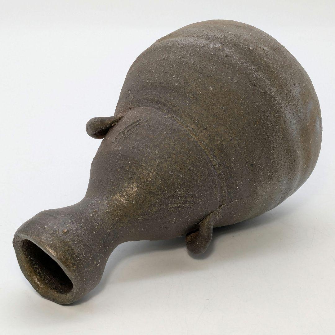 岡山県重要無形文化財 金重晃介 備前焼 耳付一輪花入 共箱合布 花器 花瓶 花生