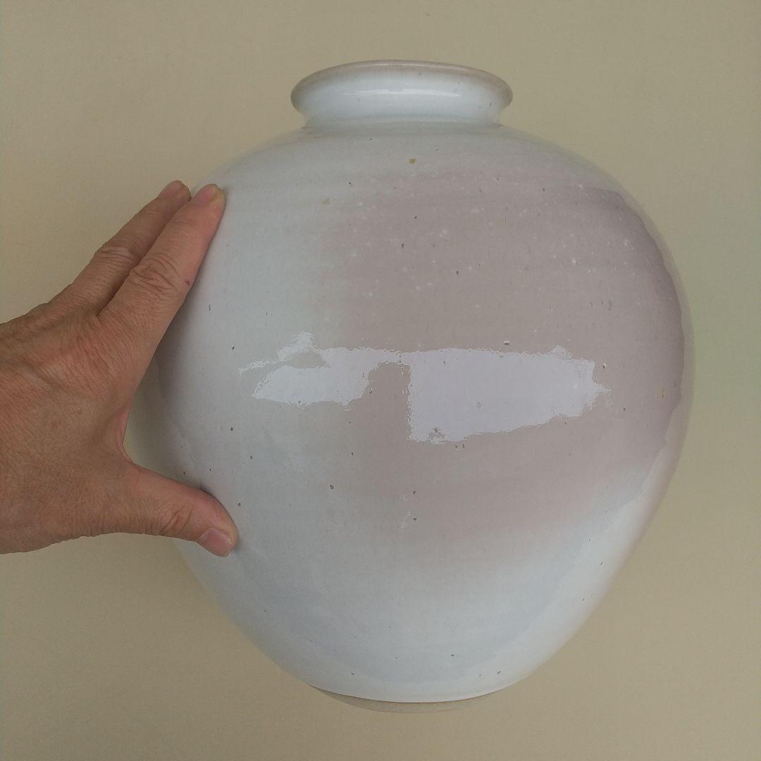 萩焼　八代　兼田佳炎　窯変白釉壺　長期保管品