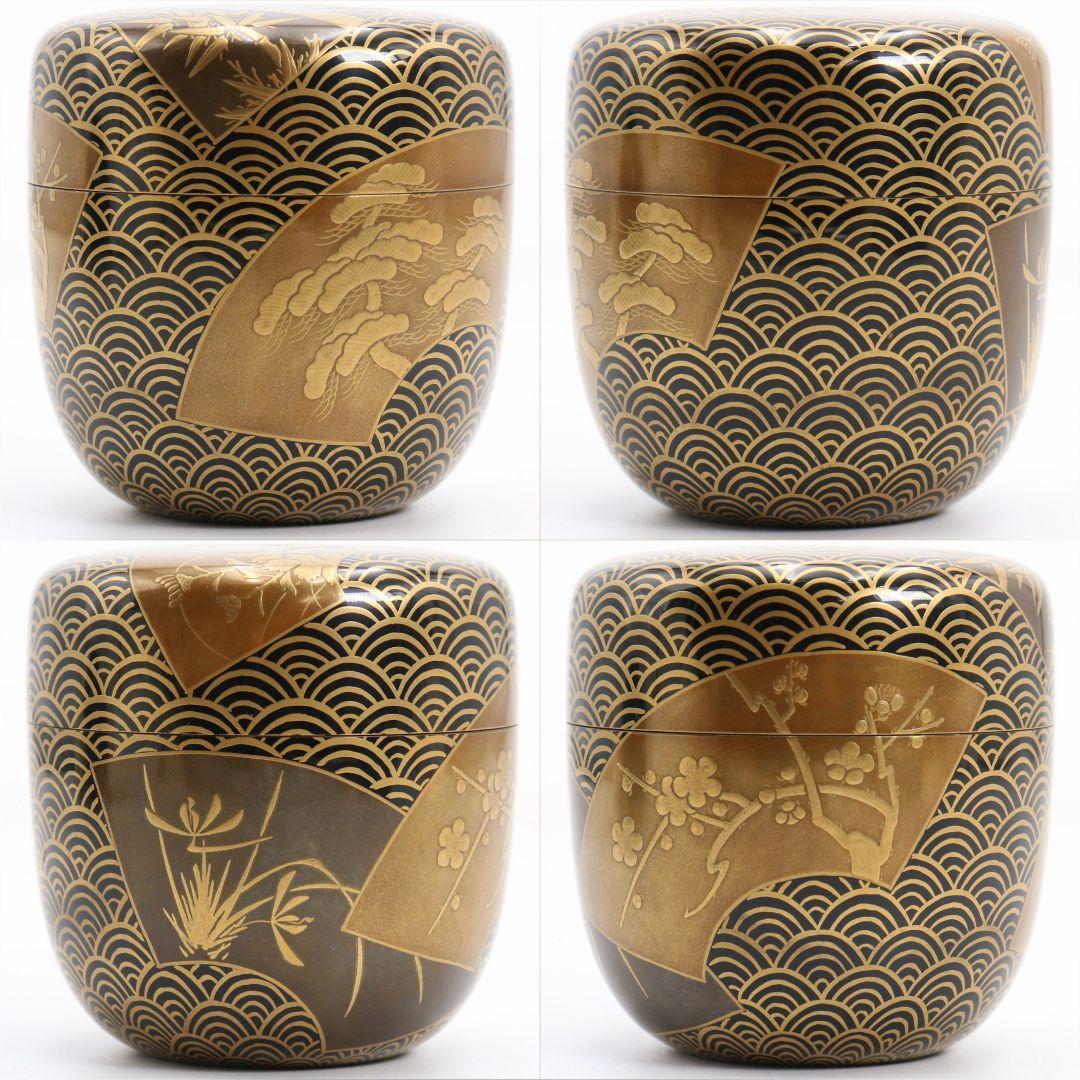 Gojyo 青海波に五君子蒔絵 中棗 松竹梅 内金梨子地 茶道具　M881