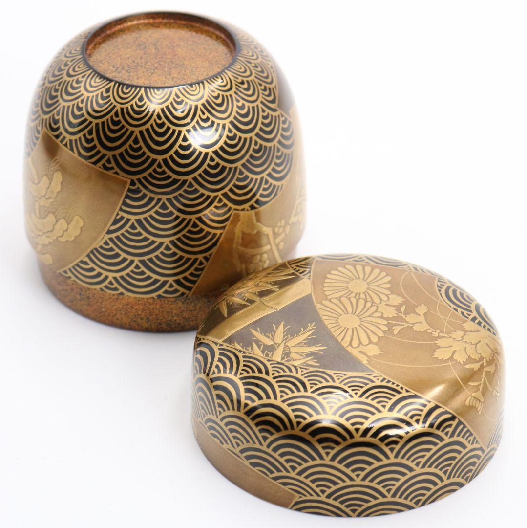 Gojyo 青海波に五君子蒔絵 中棗 松竹梅 内金梨子地 茶道具　M881