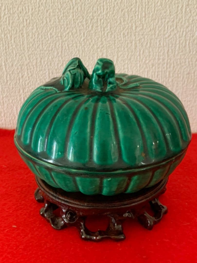 古美術　マラカイト釉蓋合【道光年製】在銘　共箱、共布付き XG3-3