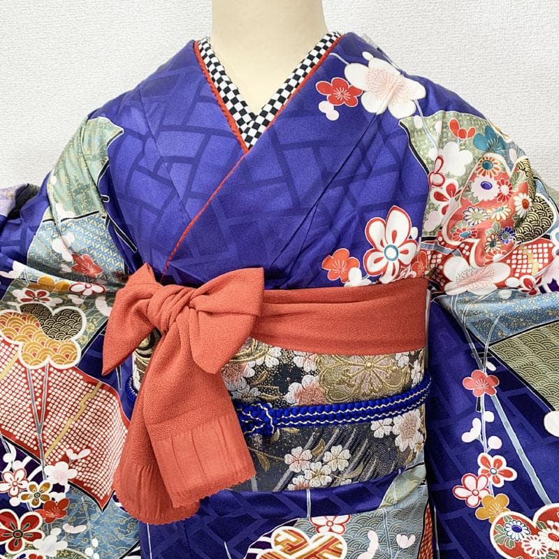 503z10.212y6.小物.半衿☆人気色 振袖 身幅広め 金彩 金駒刺繍 青