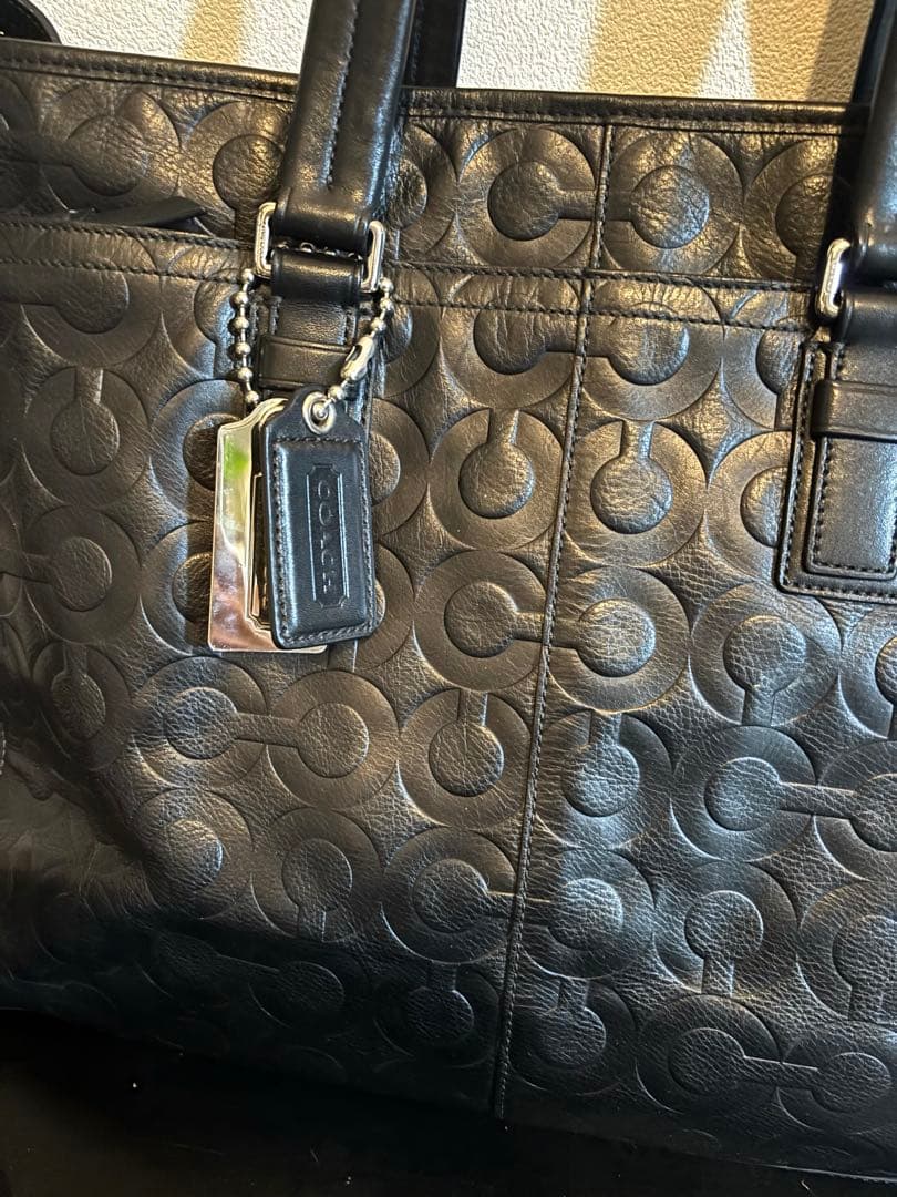 COACH オプアート柄 2way バッグ BLACK 牛革　70253