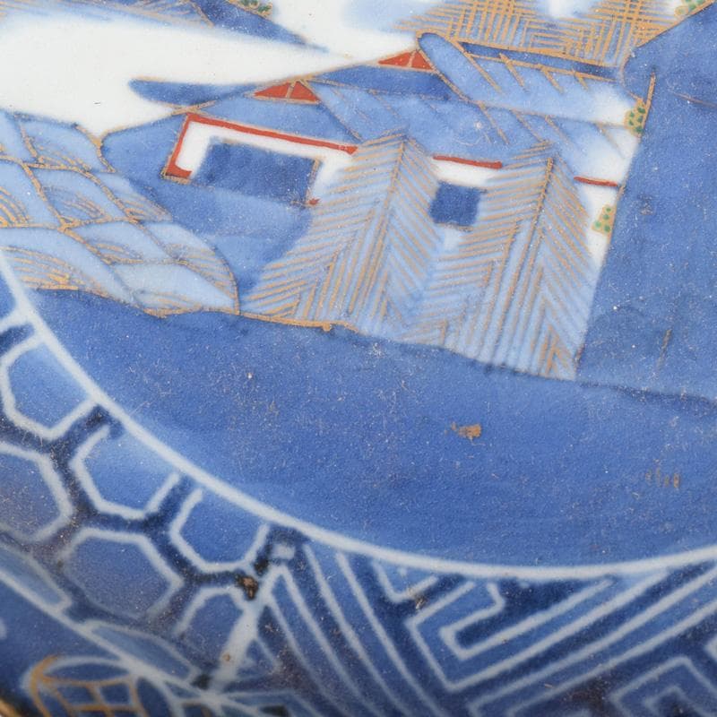 伊万里焼　古伊万里　富長貴春　染付　山水文　輪花皿　時代箱付　C　8264