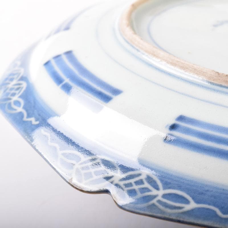 伊万里焼　古伊万里　富長貴春　染付　山水文　輪花皿　時代箱付　C　8264