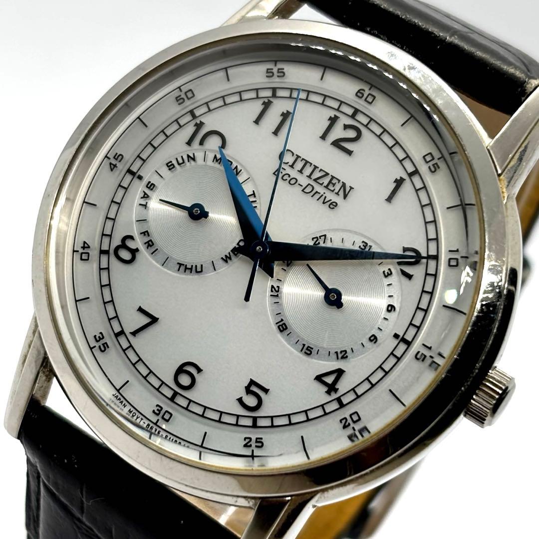 【稼動/美品】シチズン メンズ エコ・ドライブ ウォッチ 腕時計 レザー