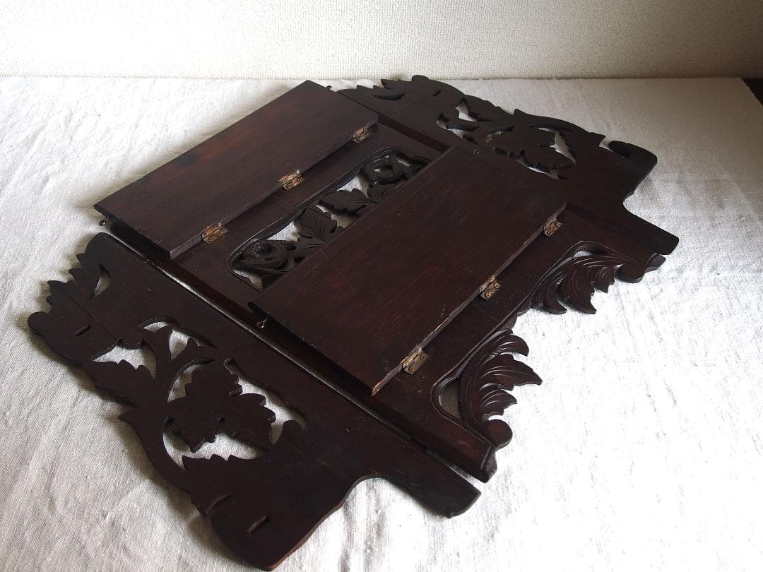 葡萄の葉 木彫刻 折り畳 コンソール 飾り棚 ウォールシェルフ 装飾/K353