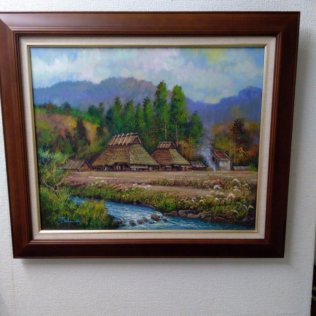 肉質油絵　横　F12　晩秋民家　竹内敏彦　額装仕上げ品