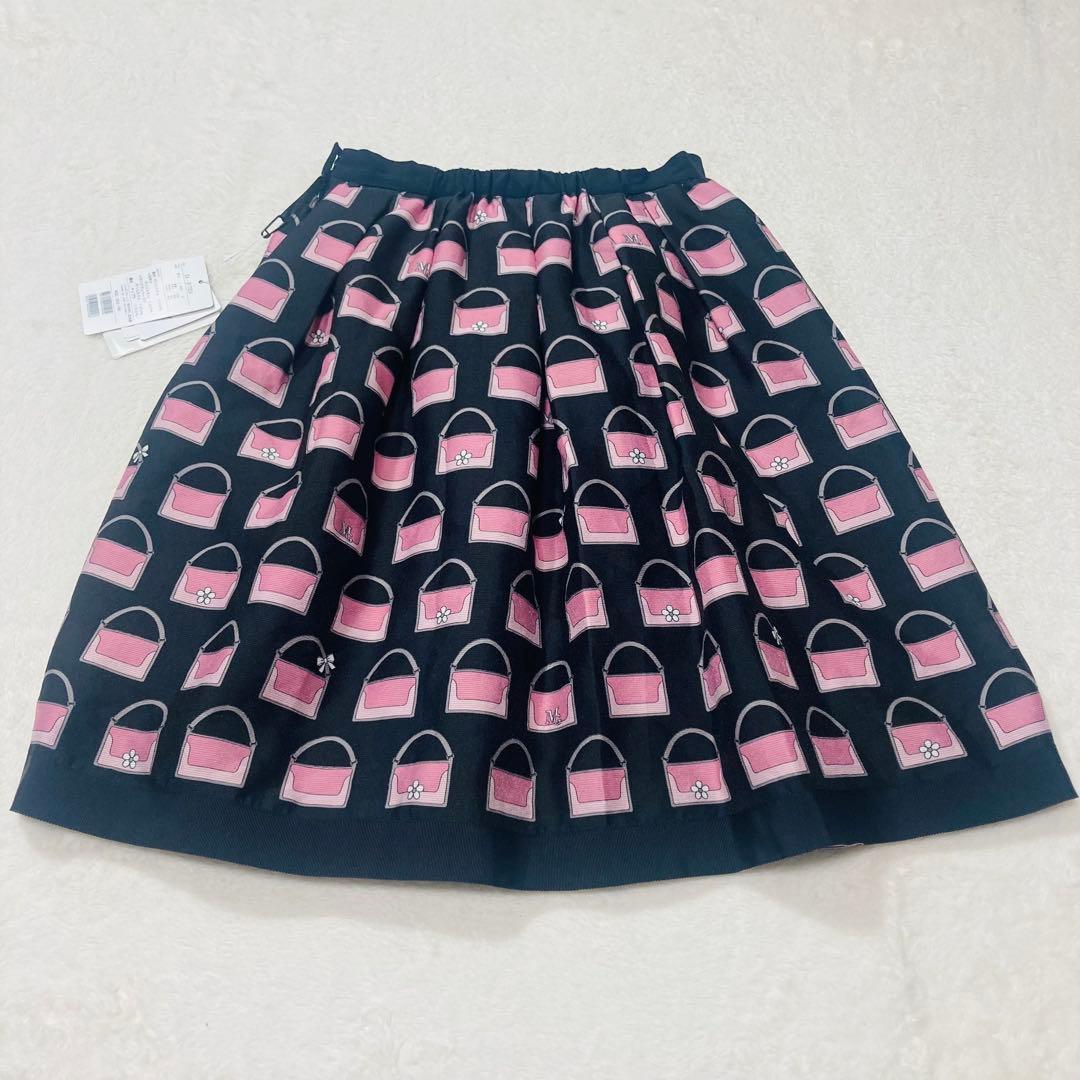 新品　エムズグレイシー　膝丈スカートL バッグ柄