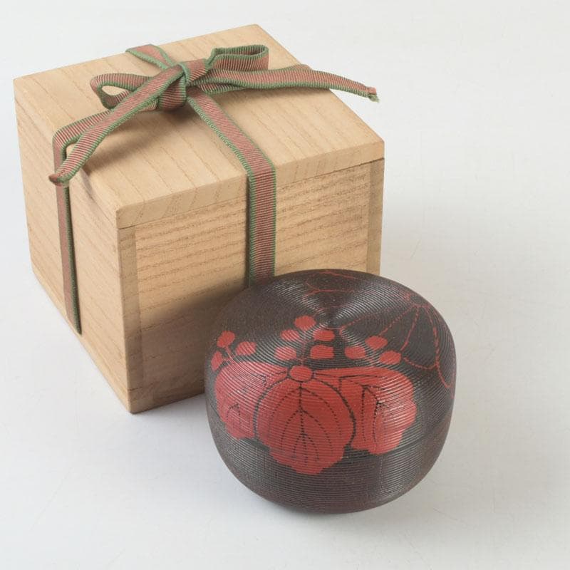 茶道具　京漆匠　平安象彦造　渦塗糸目　花蒔絵　平棗　共箱　V　9340