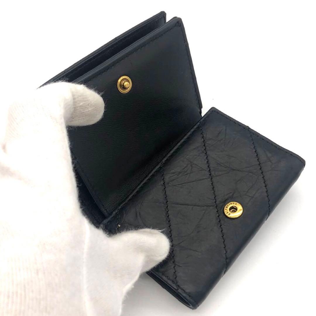 未使用級✨バレンシアガ CRUSH レザー　三つ折り財布 ブラック