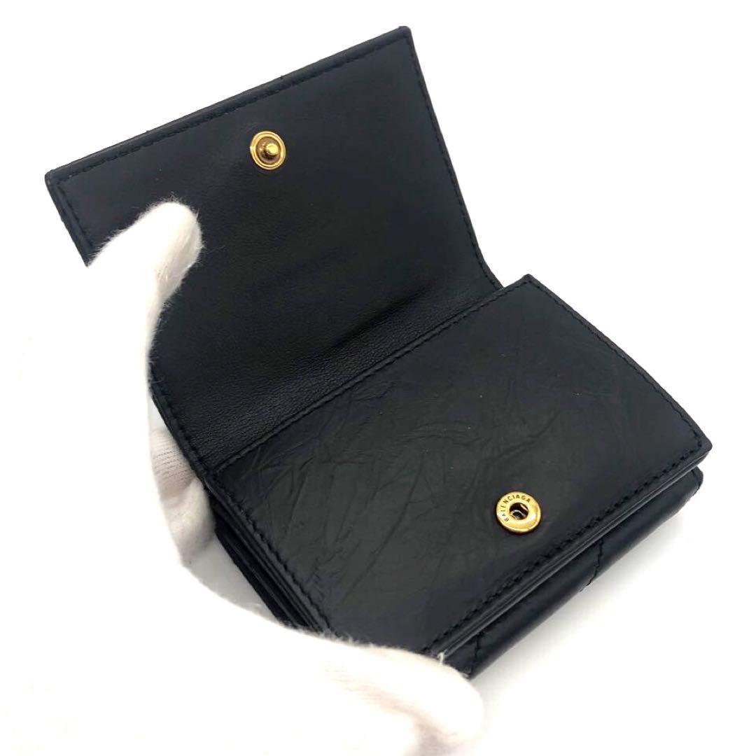 未使用級✨バレンシアガ CRUSH レザー　三つ折り財布 ブラック