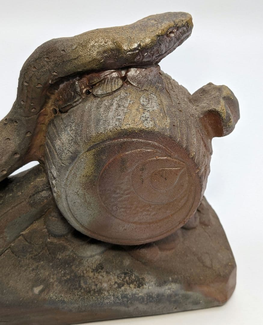 西川政美 備前焼 巳置物 ヘビ 蛇 打ち出の小槌 細工物 金運 財運 インテリア