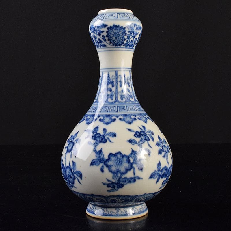 中国　大清乾隆年製　青花花卉文蒜頭瓶　M　7890E