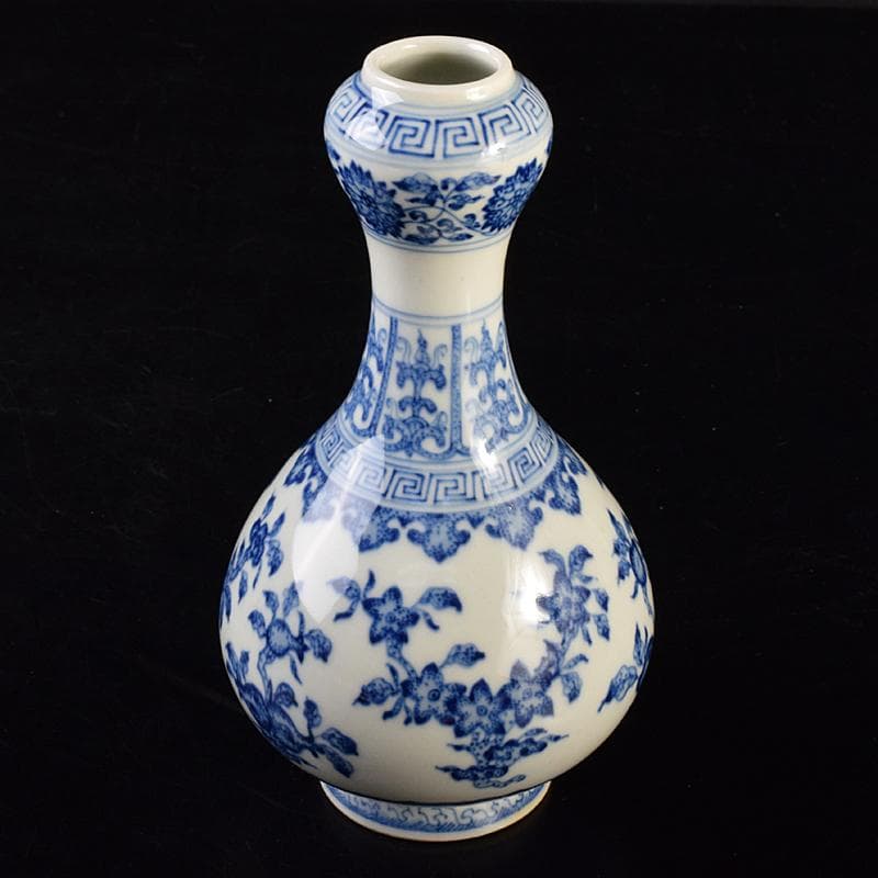 中国　大清乾隆年製　青花花卉文蒜頭瓶　M　7890E