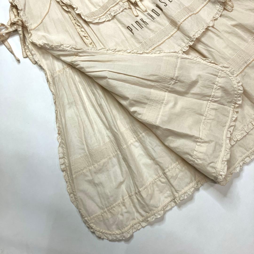 か*様 【美品】ピンクハウス 生成 ピコフリル ロゴ刺繍使い 綿ローンタブリエ
