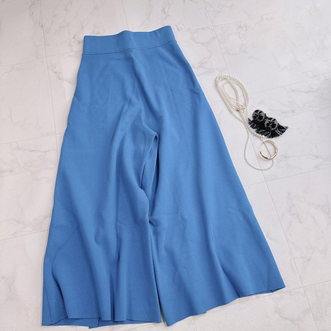 アドーア ドライストレッチ　スリット入り ニットワイドパンツ　ブルー　38