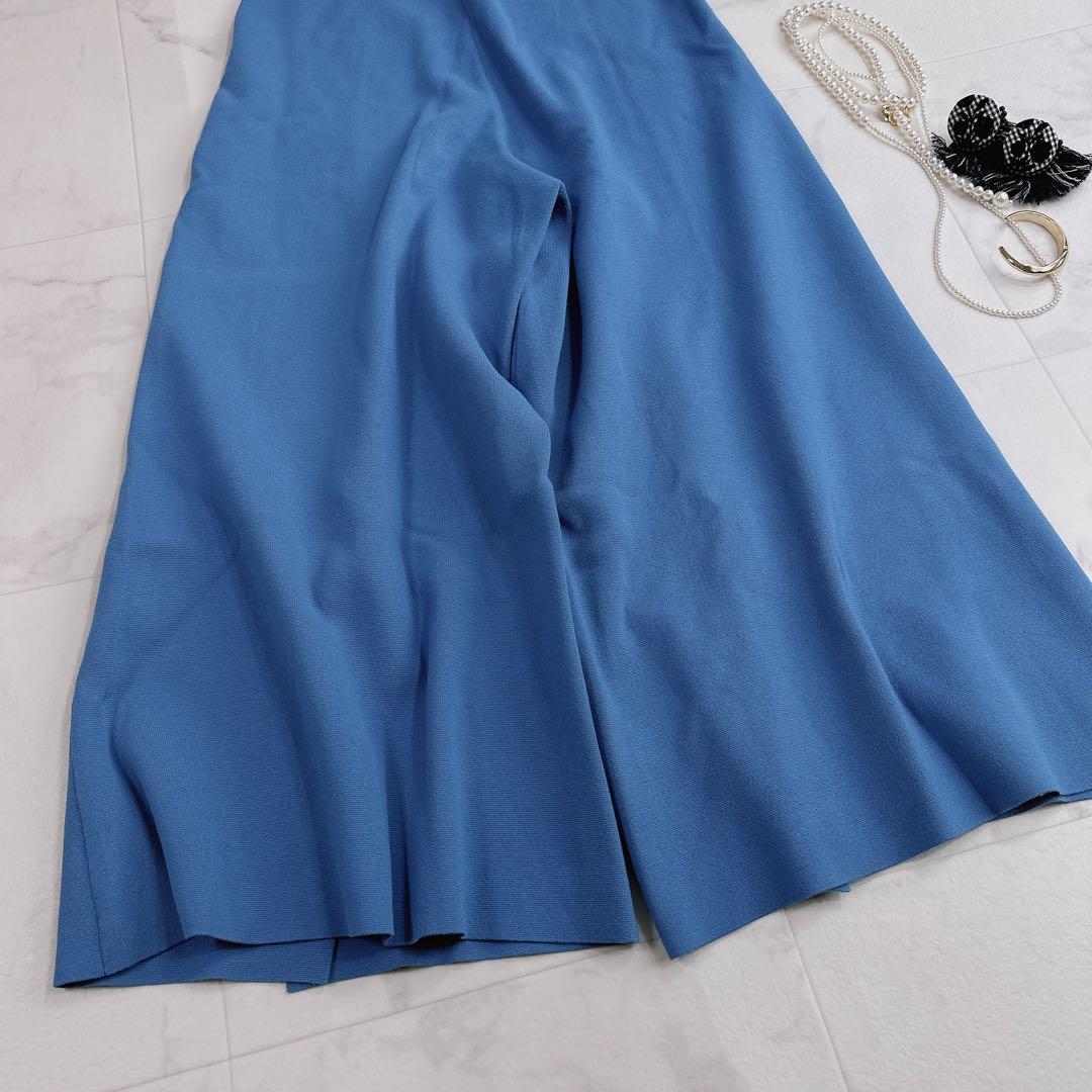 アドーア ドライストレッチ　スリット入り ニットワイドパンツ　ブルー　38