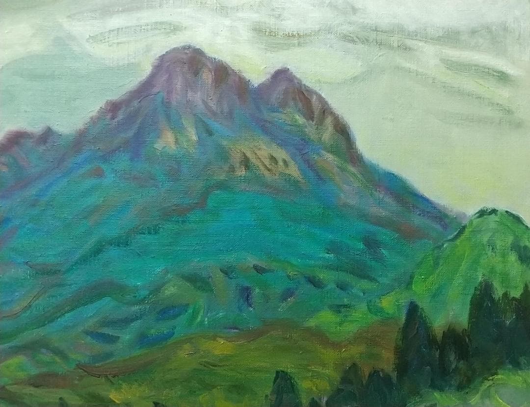油絵「由布岳」F8 絵画