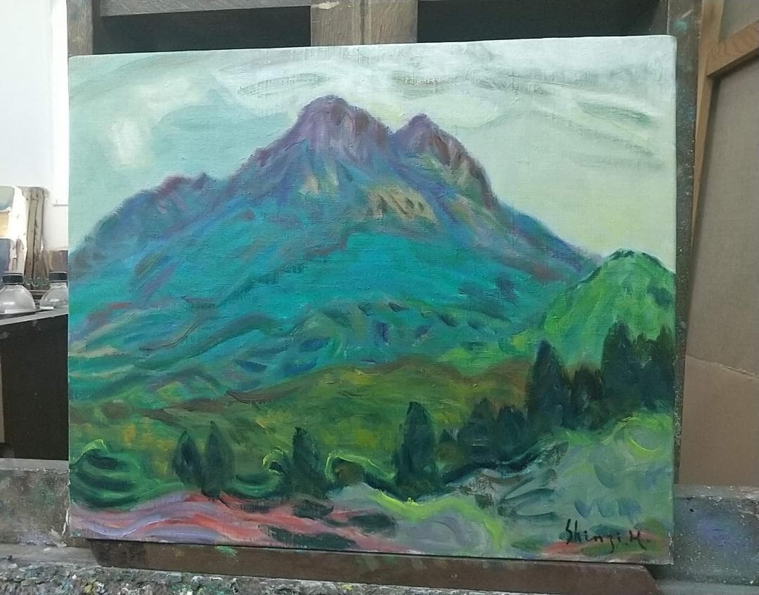 油絵「由布岳」F8 絵画