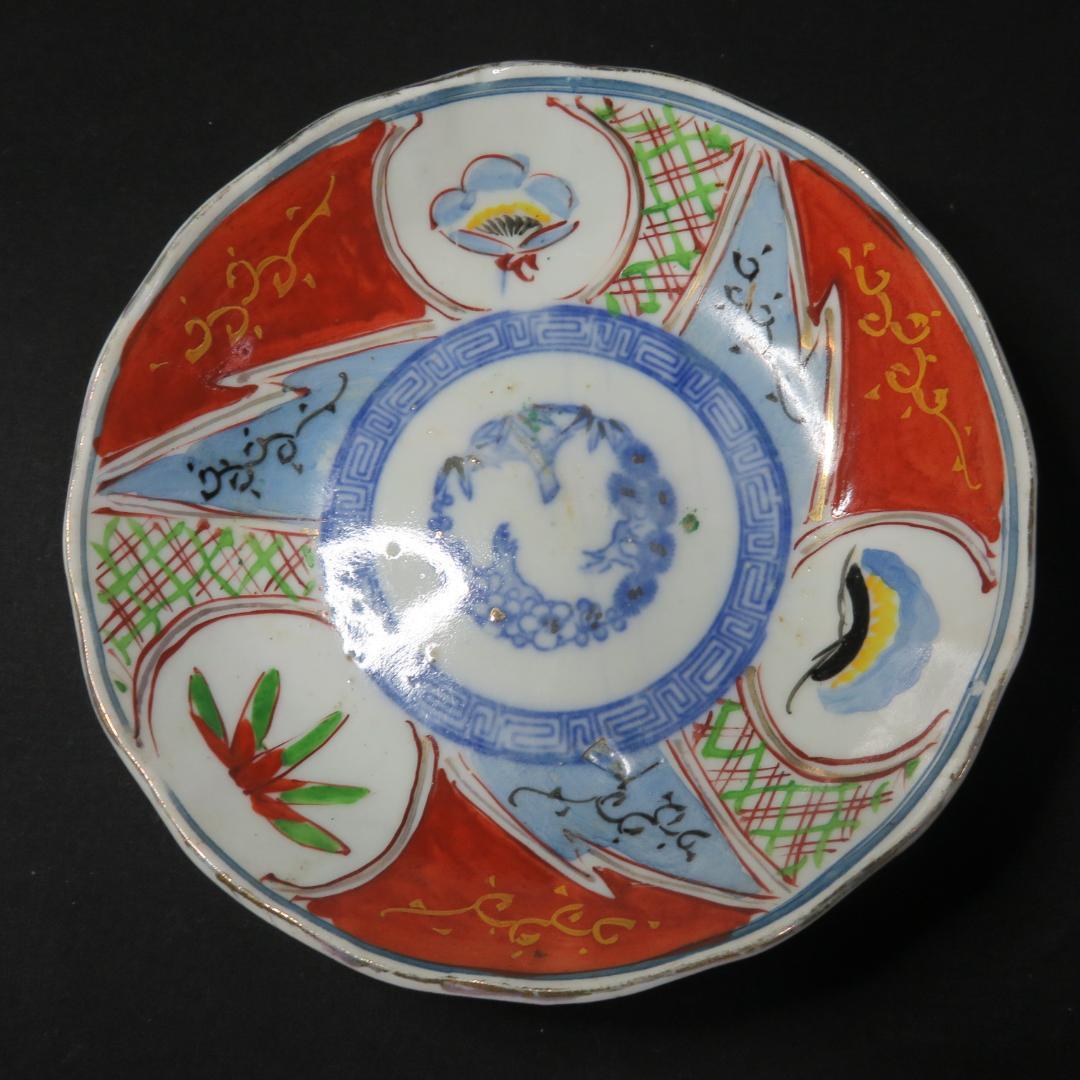 なます皿 3枚 古伊万里 色絵付 窯傷 松竹梅 江戸 明治 大正