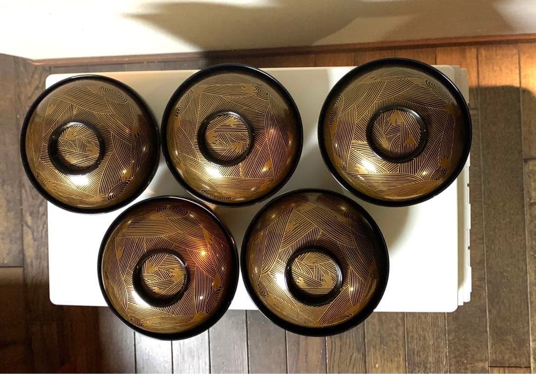 輪島塗　汁椀　5客揃　金波蒔絵文様