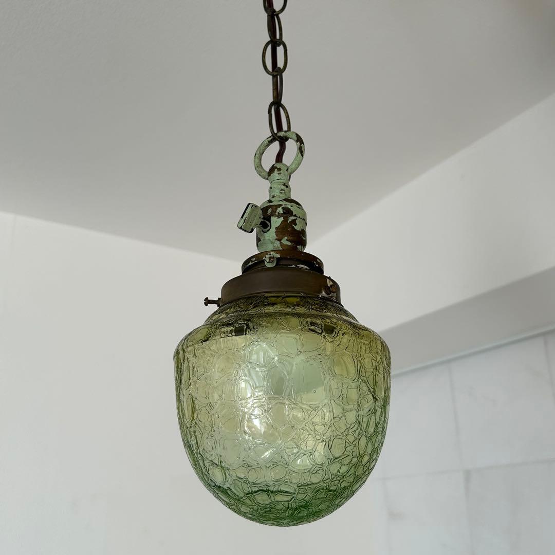 エンボス加工 グリーンガラス ペンダントライト