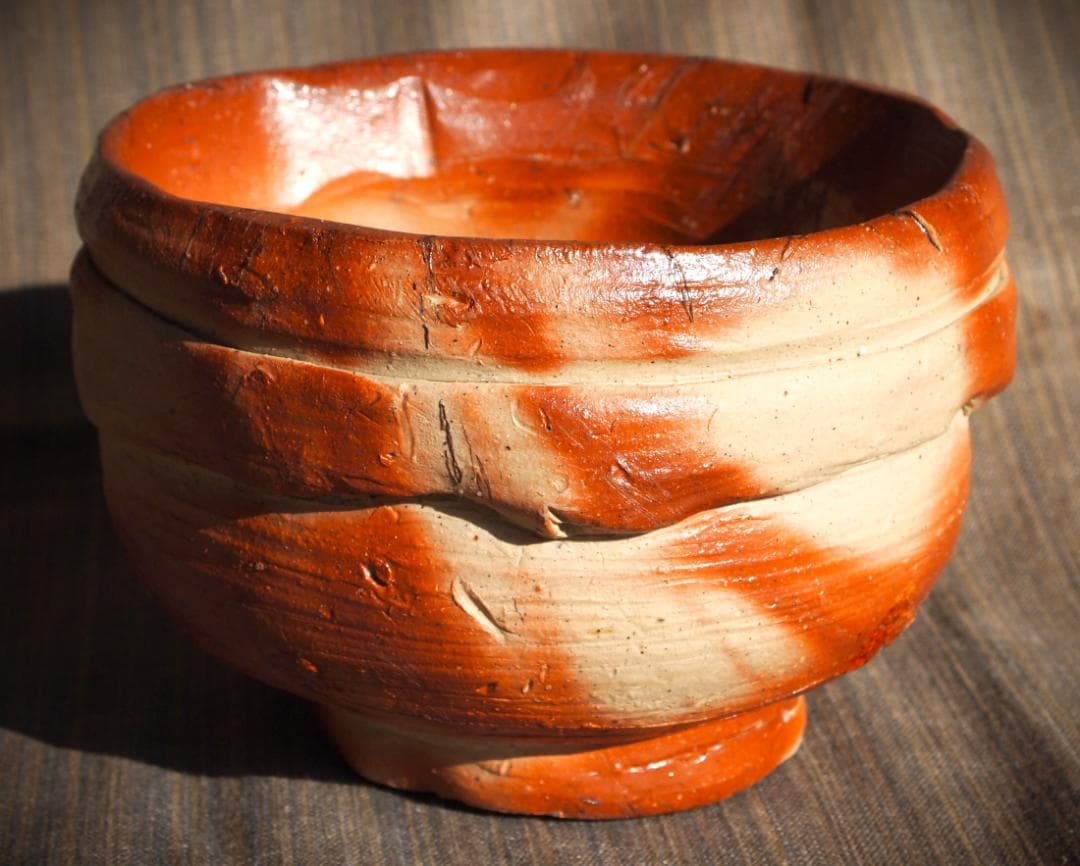 希少作★原田拾六★備前【緋襷】茶碗★共箱・布