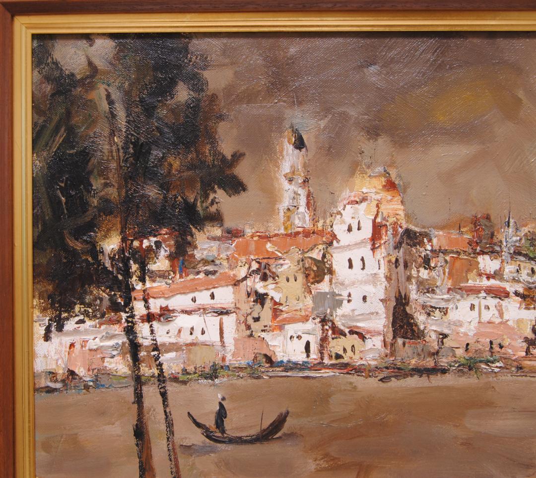 友成晴雄 Ｆ8 肉筆 風景画 「 水路 」 油絵 油彩画