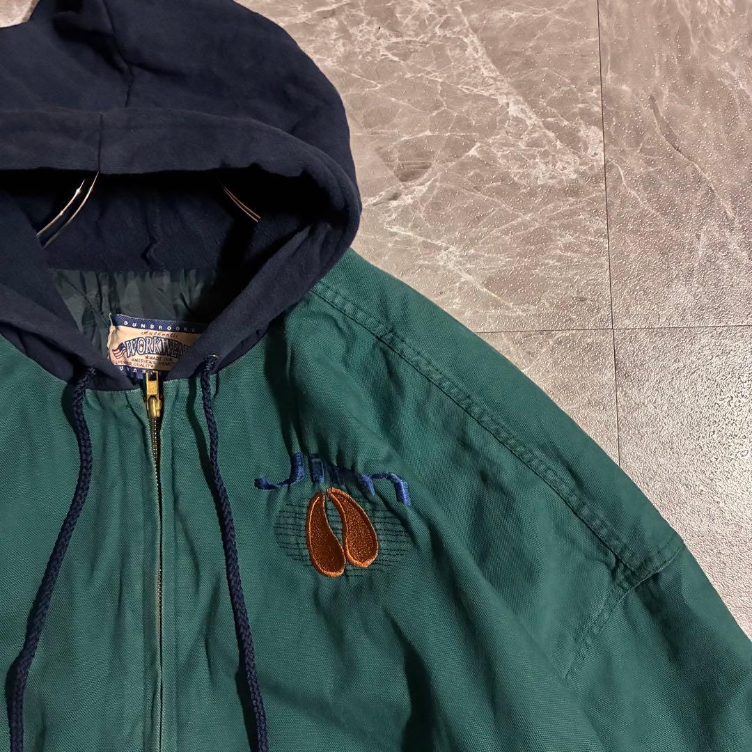 90s【USA製】DUNBROOKE フード付きダックジャケット企業刺繍 古着