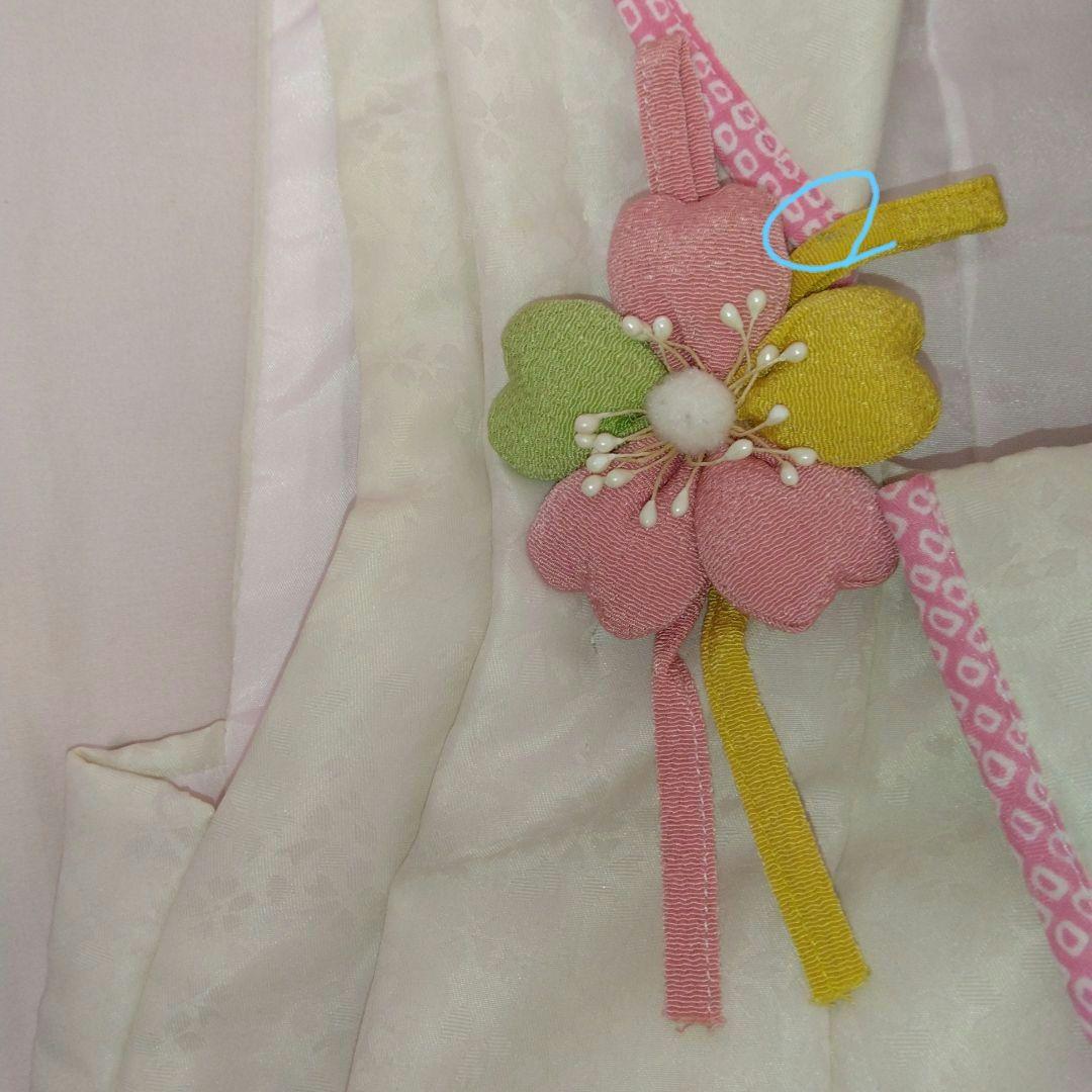 七五三8点①花刺繍被布着②着物③花刺繍襟長襦袢④髪飾り⑤ファー⑥足袋⑦草履⑧巾着