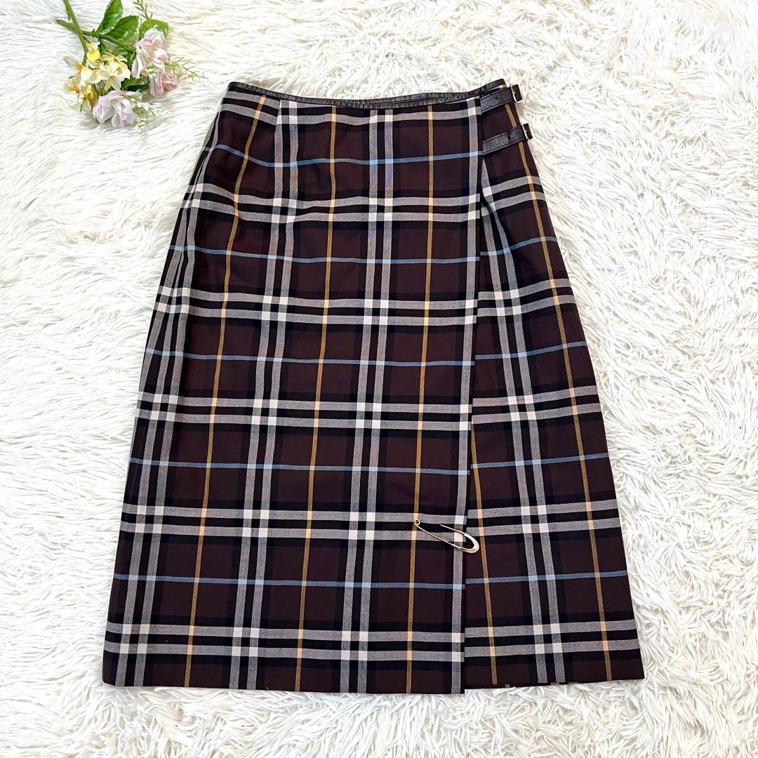 【極美品】バーバリーロンドン 38 ノヴァチェック 巻きスカート クリップ