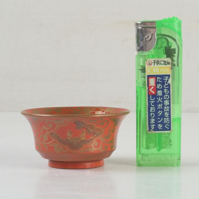 時代根来　朱塗　山水人物蒔絵　杯　盃　在銘　共箱　C　9394