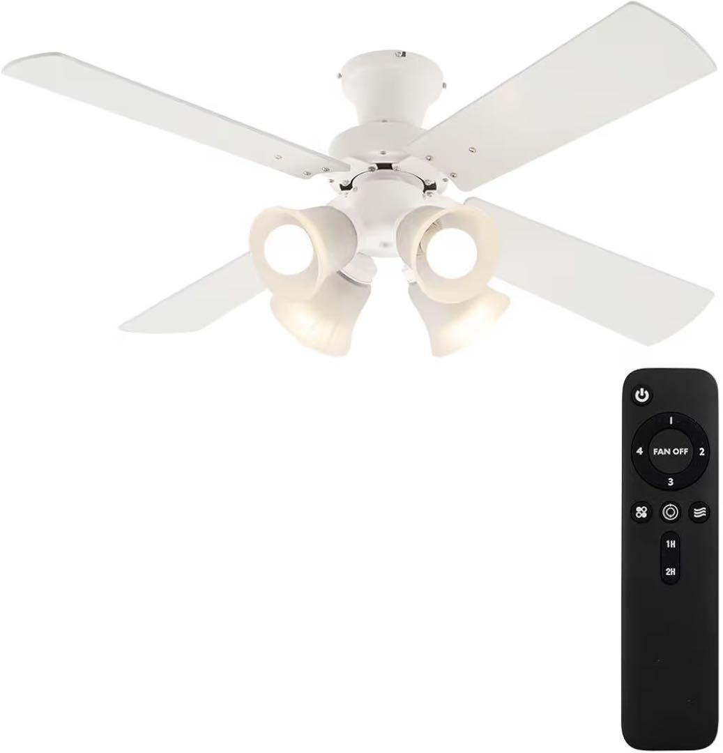 ぼん家具 シーリングファンライト LED対応 静音 4灯 10〜12畳 ホワイト