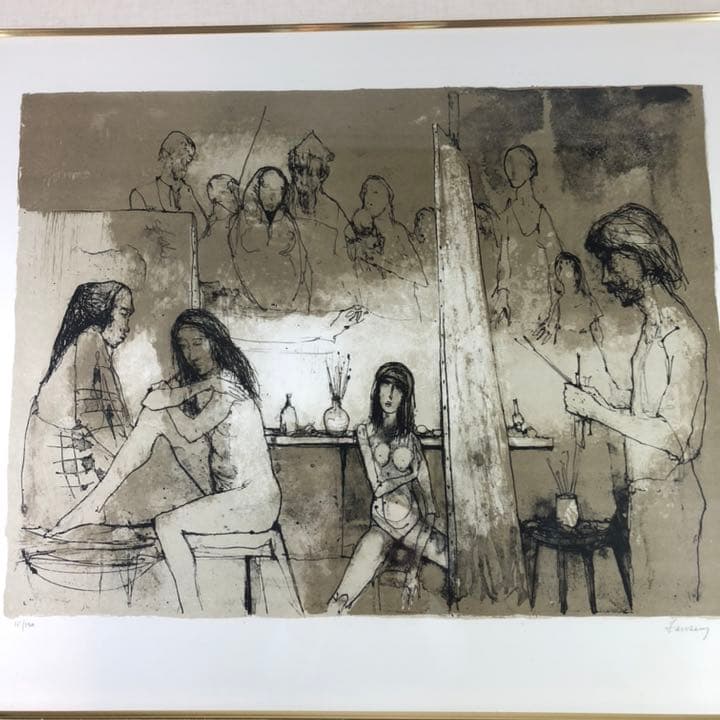 ジャン・ジャンセン「アトリエにいる画家」 リトグラフ　額縁付絵画