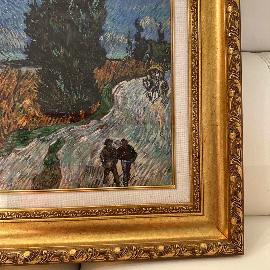 油彩画 星月夜の道 約40x50cm