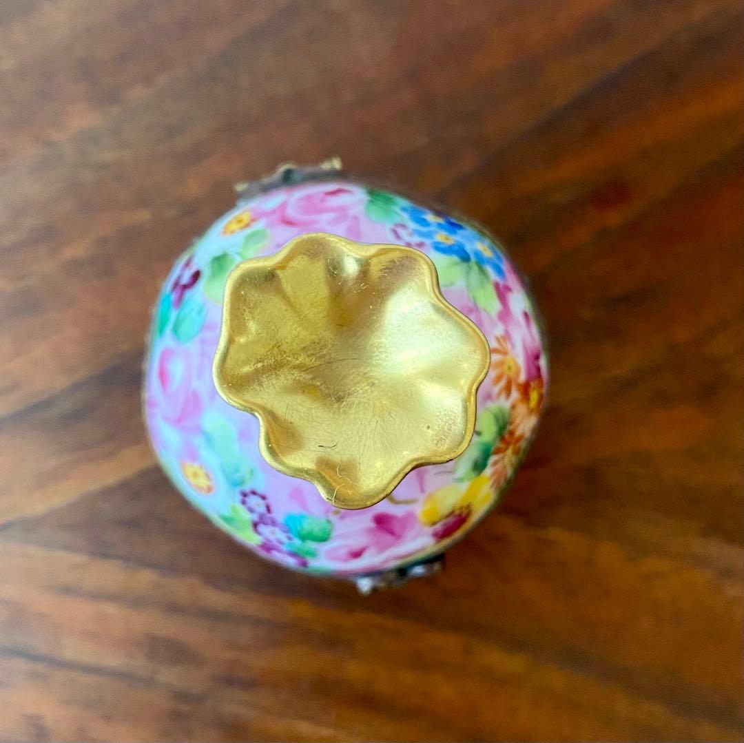 フランス製 ヴィンテージ リモージュボックス 香水瓶入り 手描き 花柄 金彩